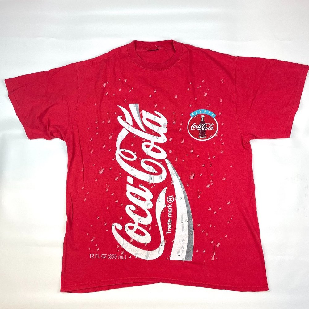 VTG Coca-Cola All Over Print T Shirt Sz XL Red Can Design Trademark Logo 90s AOP
